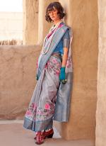 Georgette Sky Blue Traditional Wear Printed Saree